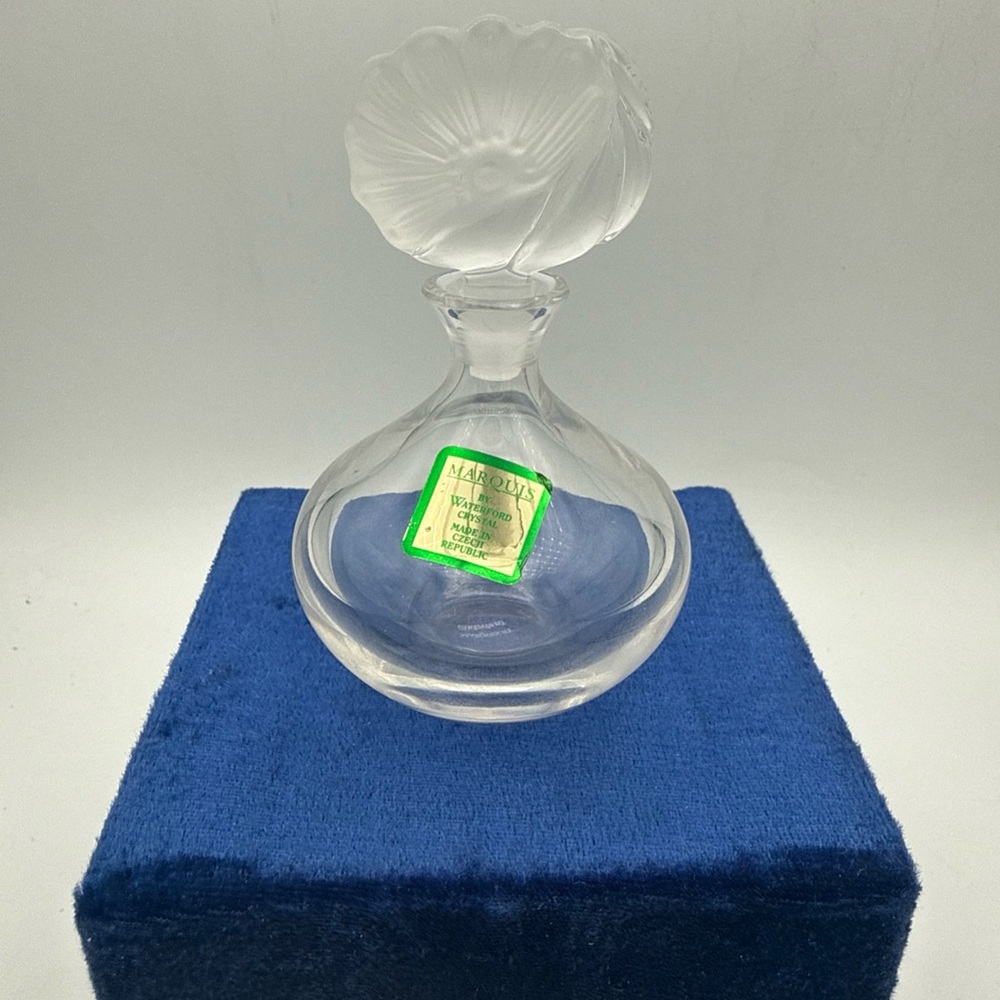 Marquis By Waterford Crystal Empty Perfume Bottle W/ Frosted Floral Stopper